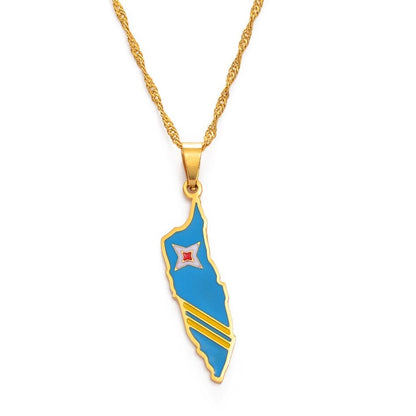 Aruba Map and Flag Necklace