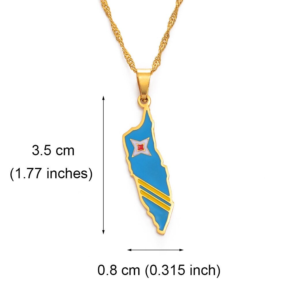 Aruba Map and Flag Necklace