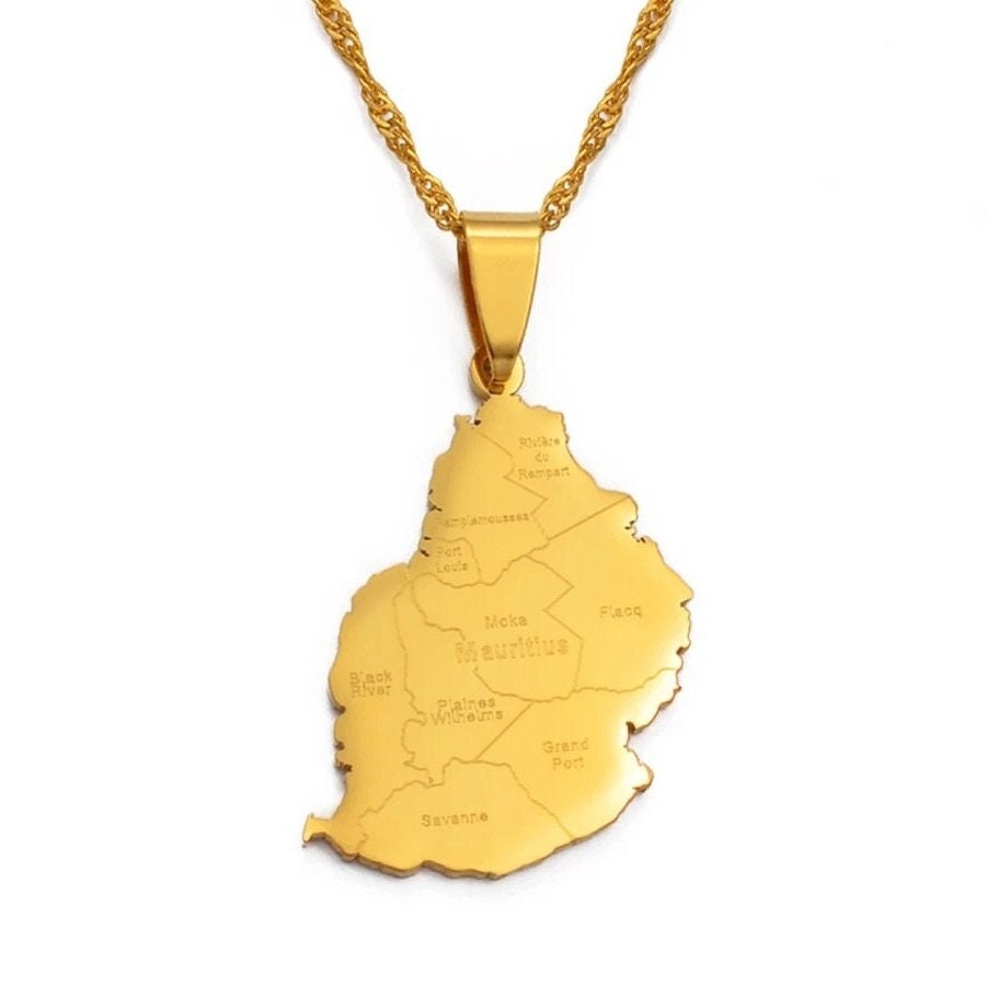 Mauritius Map and Flag Necklace