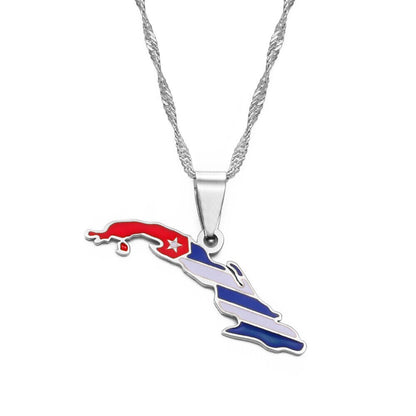 Cuba Map and Flag Necklace