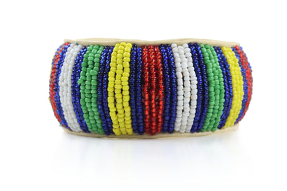 Bead and Leather Bracelets | Colorful Beaded African Style Patterns Bangle With Leather | Authentic Handmade Accessory Imported from Mali