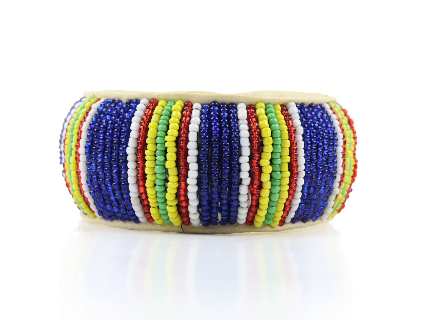 Bead and Leather Bracelets | Colorful Beaded African Style Patterns Bangle With Leather | Authentic Handmade Accessory Imported from Mali