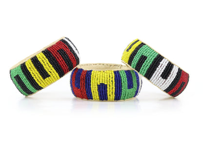 Bead and Leather Bracelets | Colorful Beaded African Style Bangle With Leather | Authentic Handmade Accessory Imported from Mali