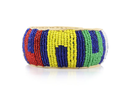 Bead and Leather Bracelets | Colorful Beaded African Style Bangle With Leather | Authentic Handmade Accessory Imported from Mali