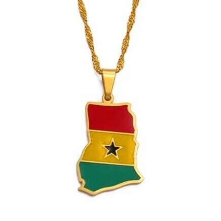 Ghana Map and Flag Necklace