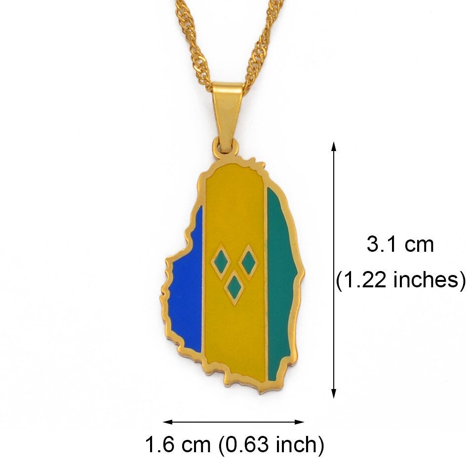 Saint Vincent and The Grenadines Map and Flag Necklace