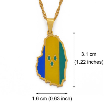 Saint Vincent and The Grenadines Map and Flag Necklace