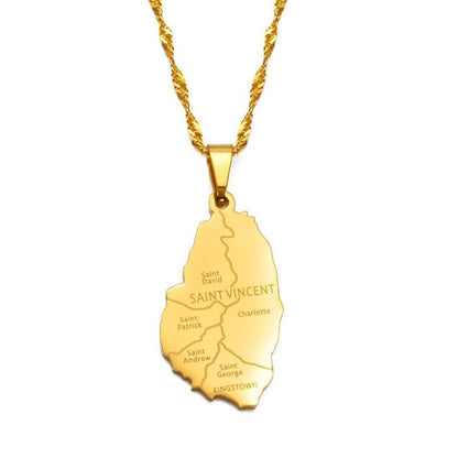 Saint Vincent and The Grenadines Map and Flag Necklace