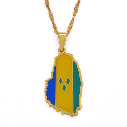 Saint Vincent and The Grenadines Map and Flag Necklace