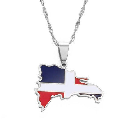 Dominican Republic Map and Flag Necklace