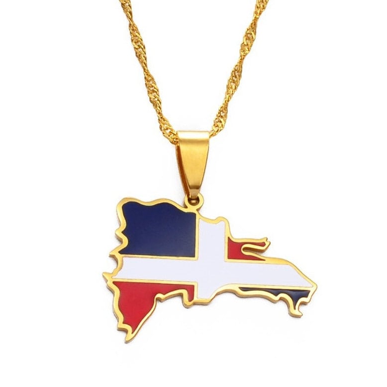 Dominican Republic Map and Flag Necklace