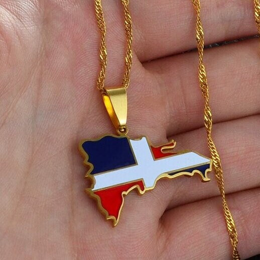 Dominican Republic Map and Flag Necklace