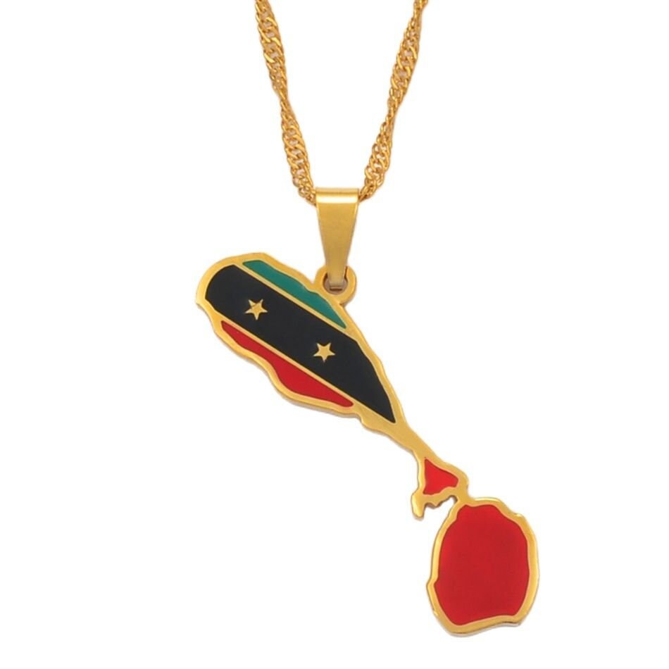 Saint Kitts and Nevis Map and Flag Necklace