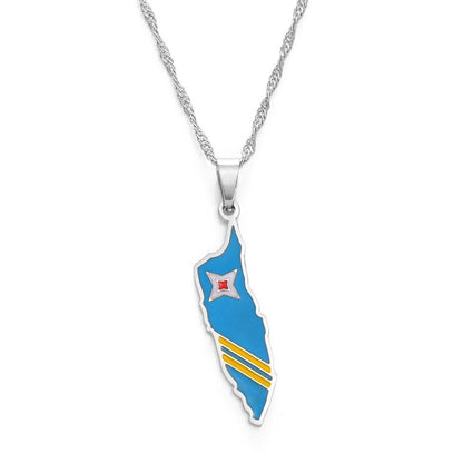 Aruba Map and Flag Necklace