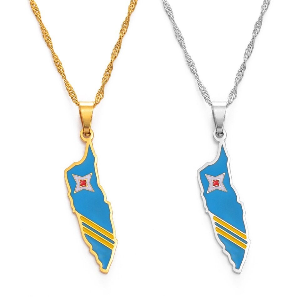 Aruba Map and Flag Necklace