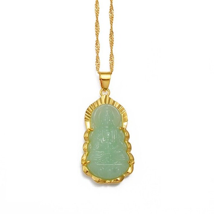 Buddha Jade Necklace | Chinese Style Green Buddhist Ornament Amulet