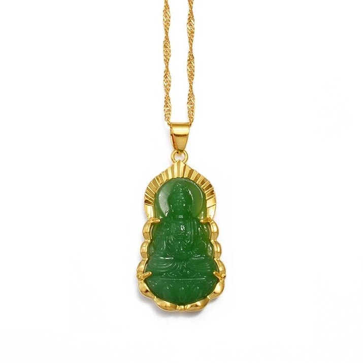 Buddha Jade Necklace | Chinese Style Green Buddhist Ornament Amulet