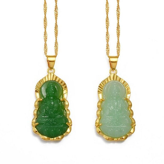 Buddha Jade Necklace | Chinese Style Green Buddhist Ornament Amulet