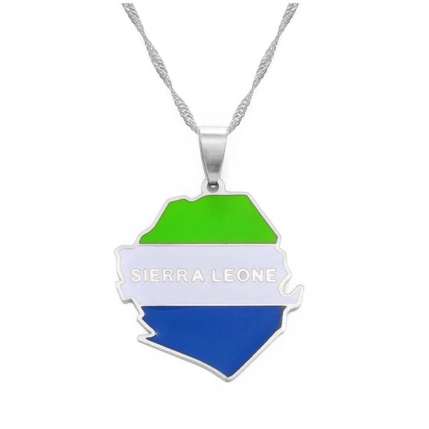 Sierra Leone Map and Flag Necklace