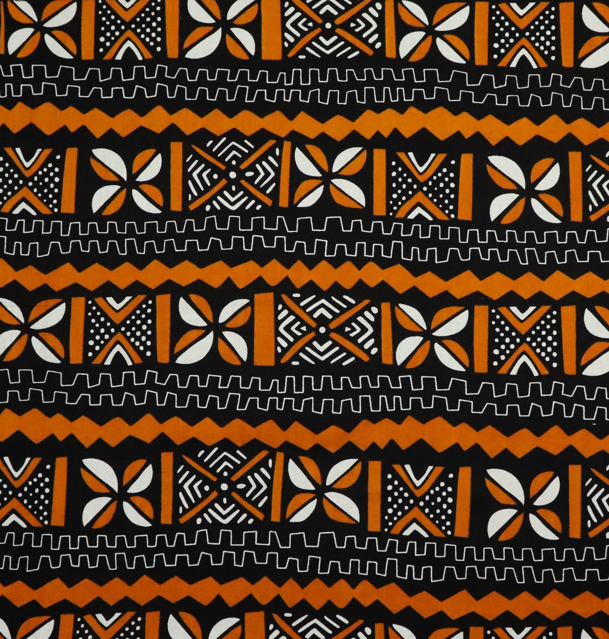 Bogolan Bandana | Orange White and Black 100% Bio Cotton | Imported African Fabric with Traditional Patterns