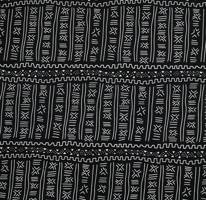 Bogolan Bandana | Black and White | 100% Bio Cotton | Imported African Fabric with Traditional Patterns from Mali, West Africa