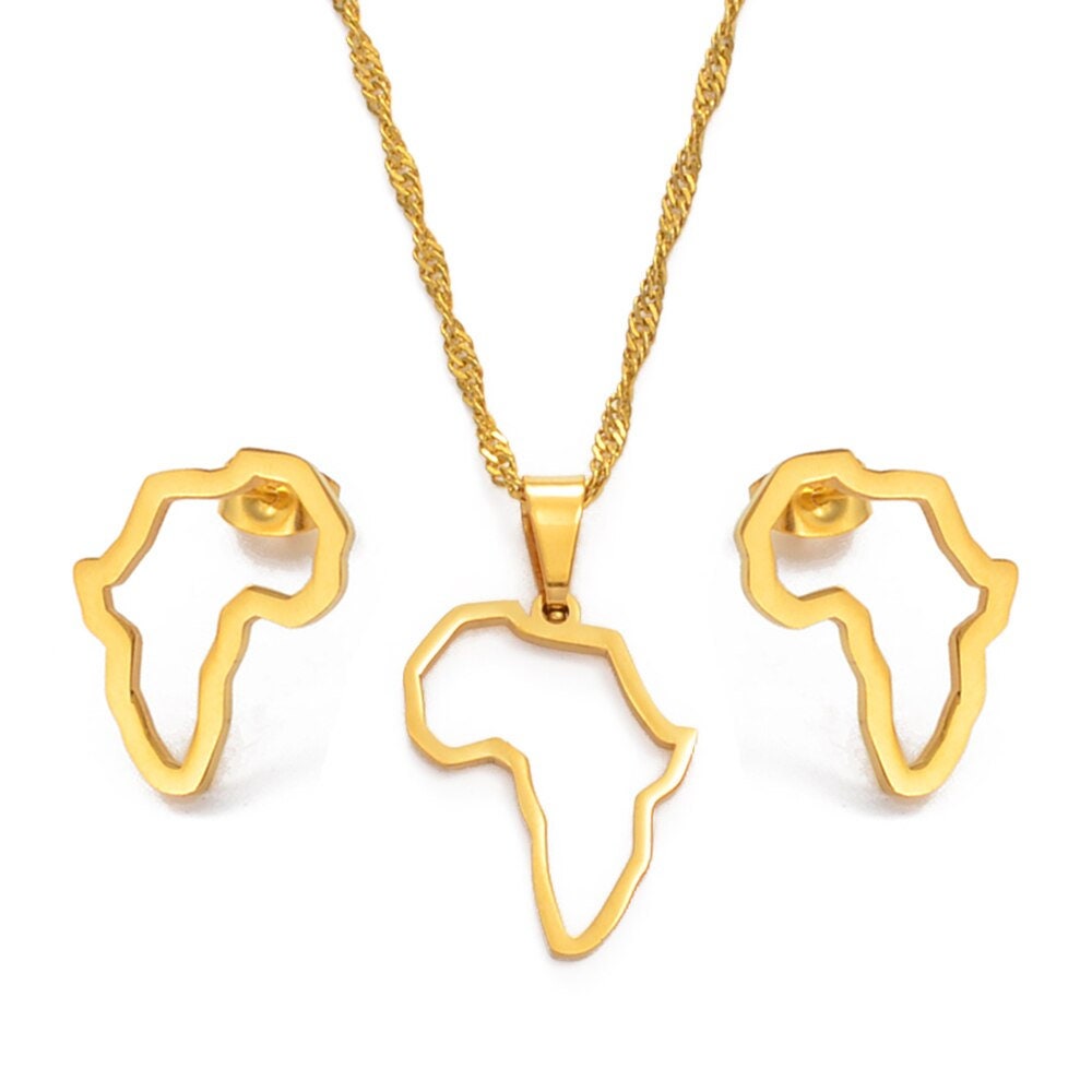 Mini Africa Map Necklace and Earrings Set