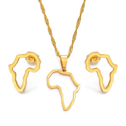 Mini Africa Map Necklace and Earrings Set