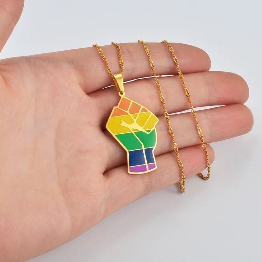 Fist Up Rainbow Necklace