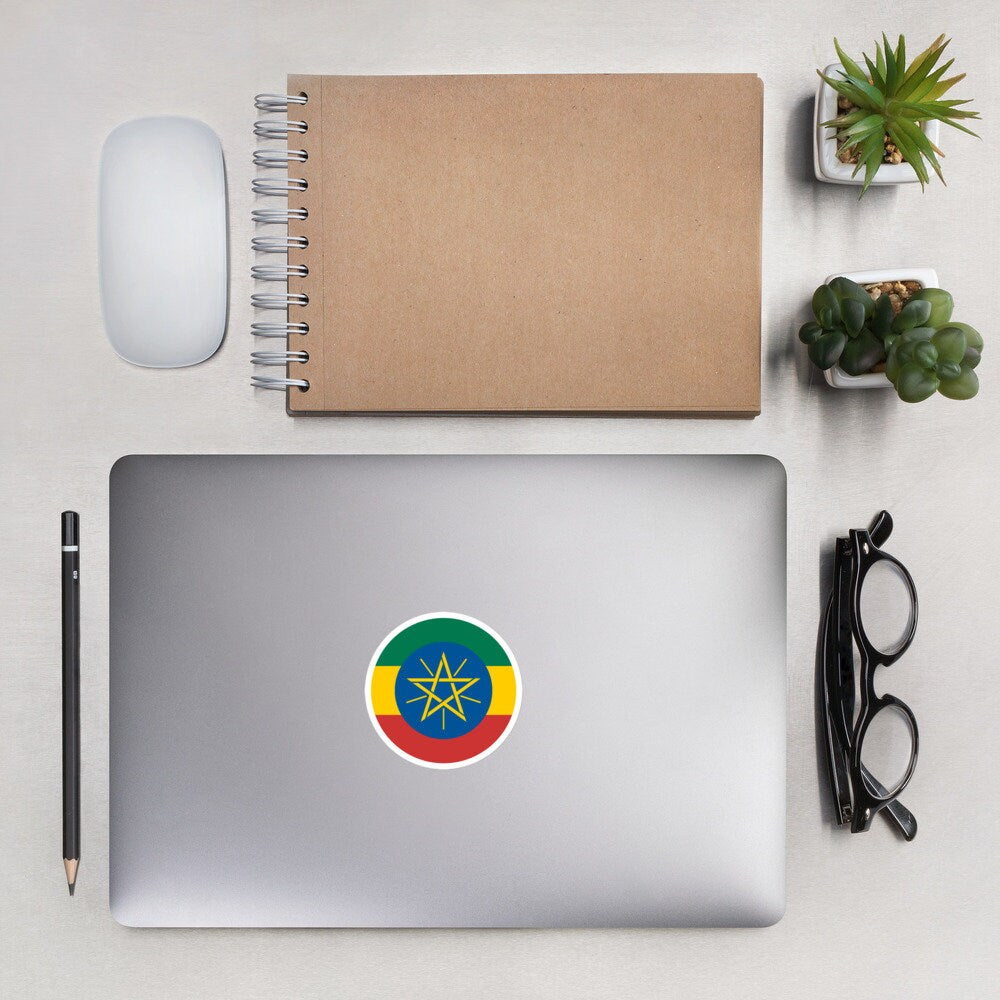 Ethiopia Flag Sticker | Bubble-free Kiss Cut Versatile Durable Water Safe Decorative Add-on for your Cars, Laptops, Notebooks and Phones