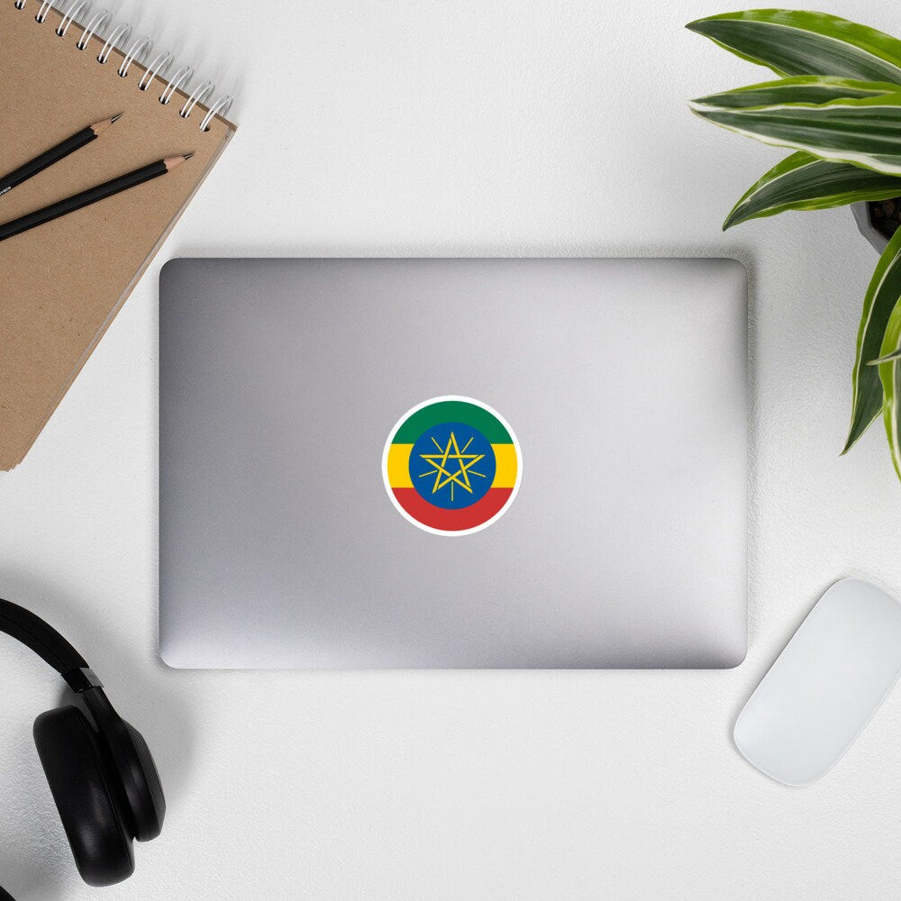 Ethiopia Flag Sticker | Bubble-free Kiss Cut Versatile Durable Water Safe Decorative Add-on for your Cars, Laptops, Notebooks and Phones