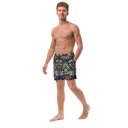 Amapiano Men&#39;s Swim Trunk | Recycled Traditional Print From South Africa Inspired Short for Spring, Summer, Beach, Outdoor and Vacations