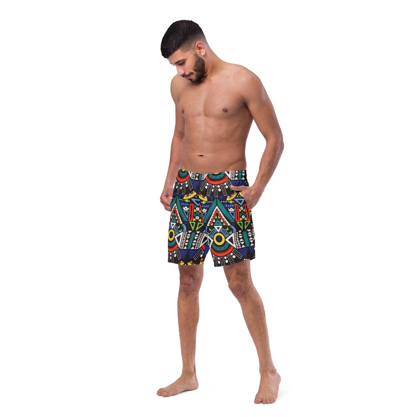 Amapiano Men&#39;s Swim Trunk | Recycled Traditional Print From South Africa Inspired Short for Spring, Summer, Beach, Outdoor and Vacations