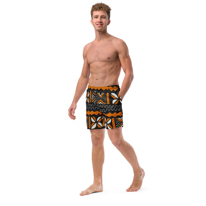 Bogolan Swim Trunk | Orange White & Black | Recycled Traditional Print From West Africa Inspired Short for Spring, Summer, Beach and Outdoor