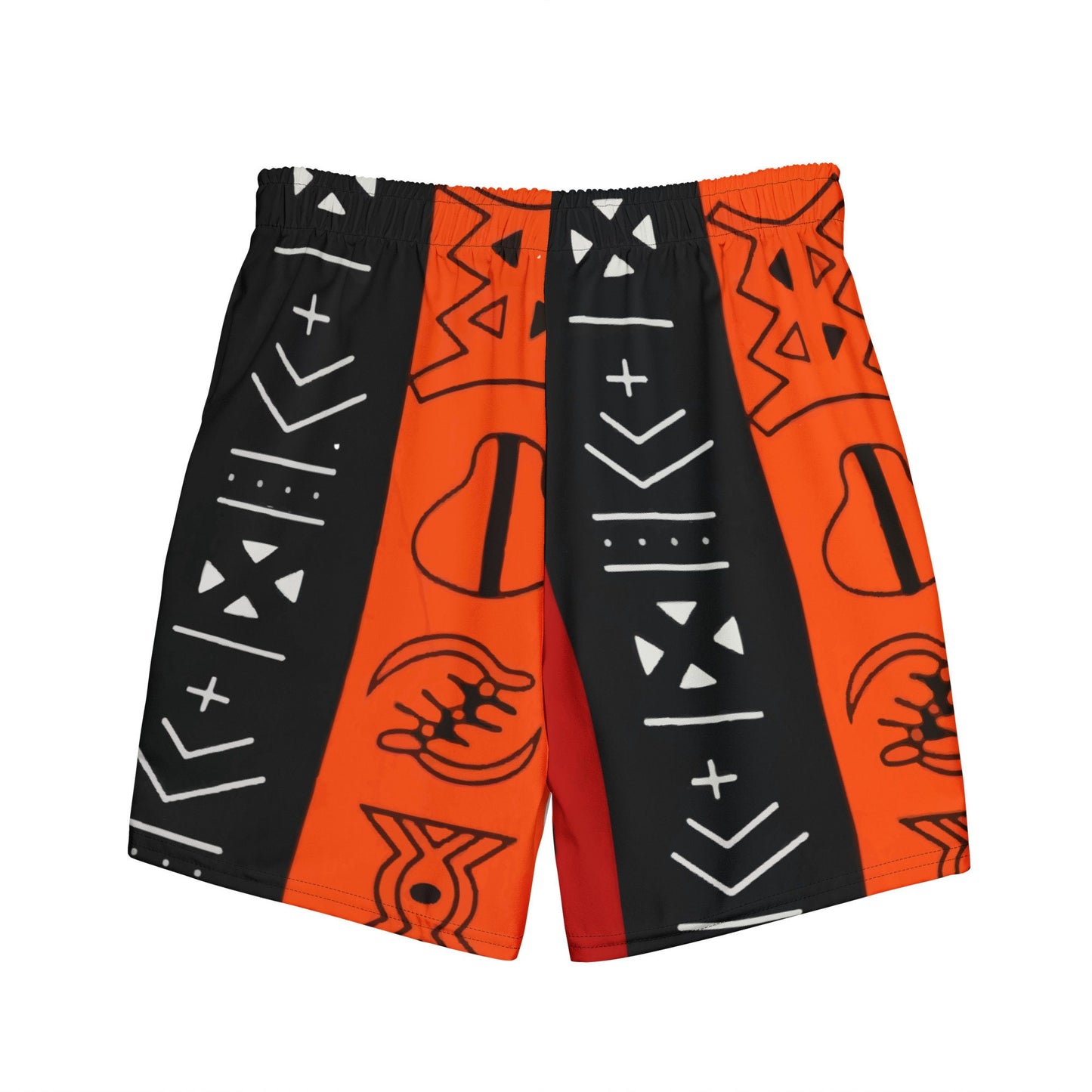 African Symbols Swim Trunk | Recycled Traditional Patterns Print From West Africa Inspired Short for Spring, Summer, Beach, Outdoor