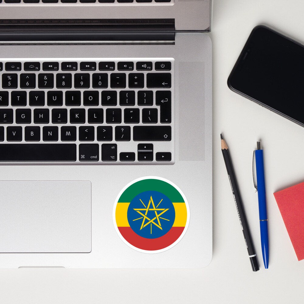 Ethiopia Flag Sticker | Bubble-free Kiss Cut Versatile Durable Water Safe Decorative Add-on for your Cars, Laptops, Notebooks and Phones