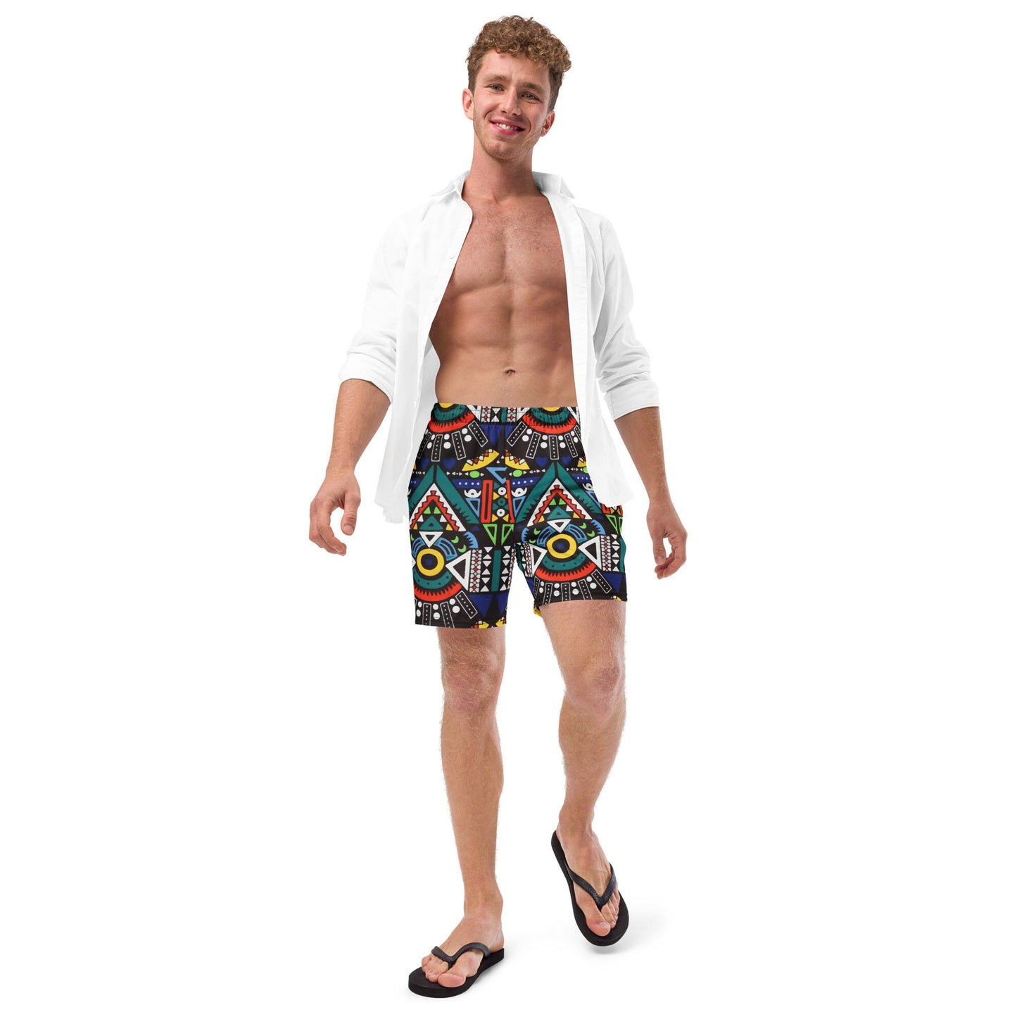 Amapiano Men&#39;s Swim Trunk | Recycled Traditional Print From South Africa Inspired Short for Spring, Summer, Beach, Outdoor and Vacations