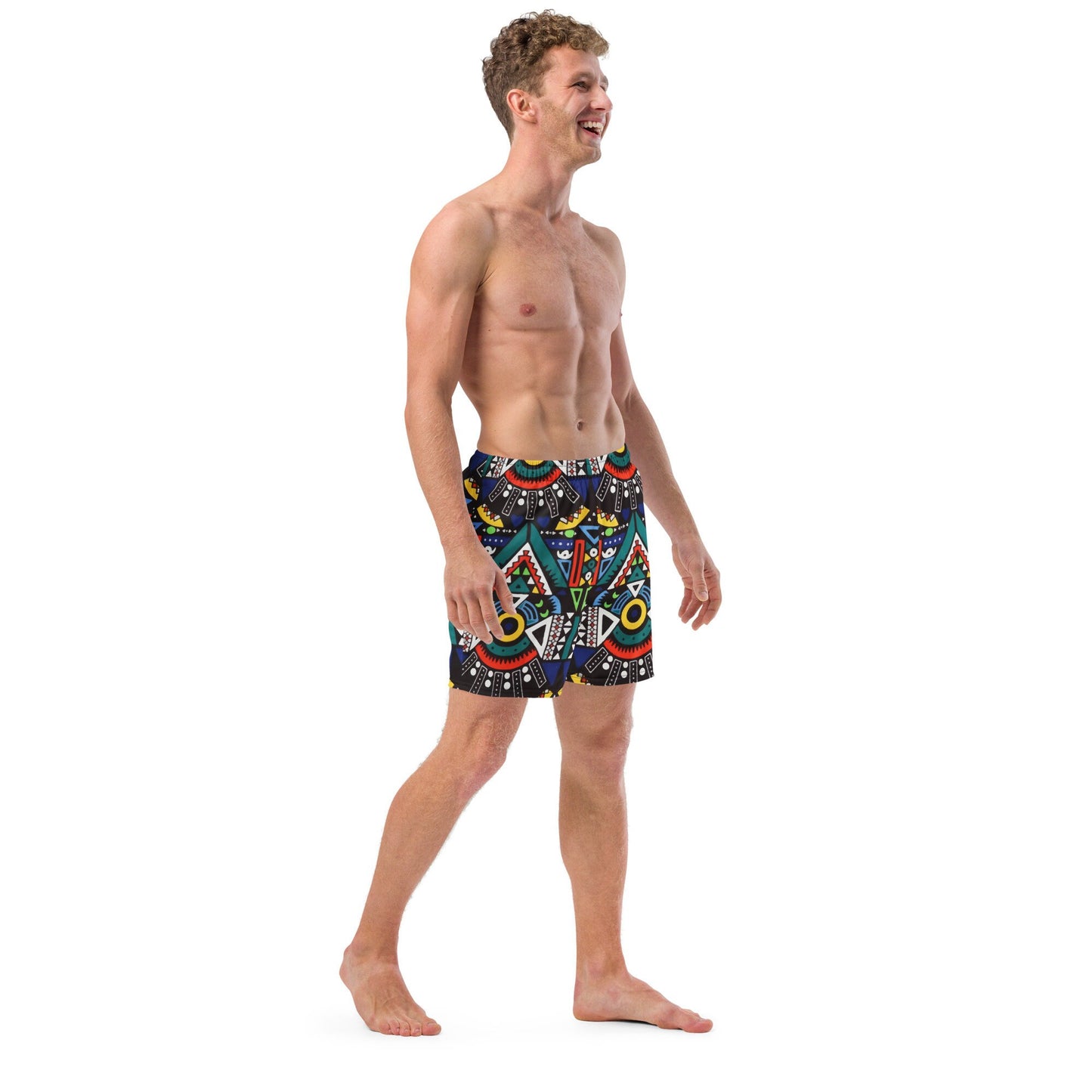 Amapiano Men&#39;s Swim Trunk | Recycled Traditional Print From South Africa Inspired Short for Spring, Summer, Beach, Outdoor and Vacations