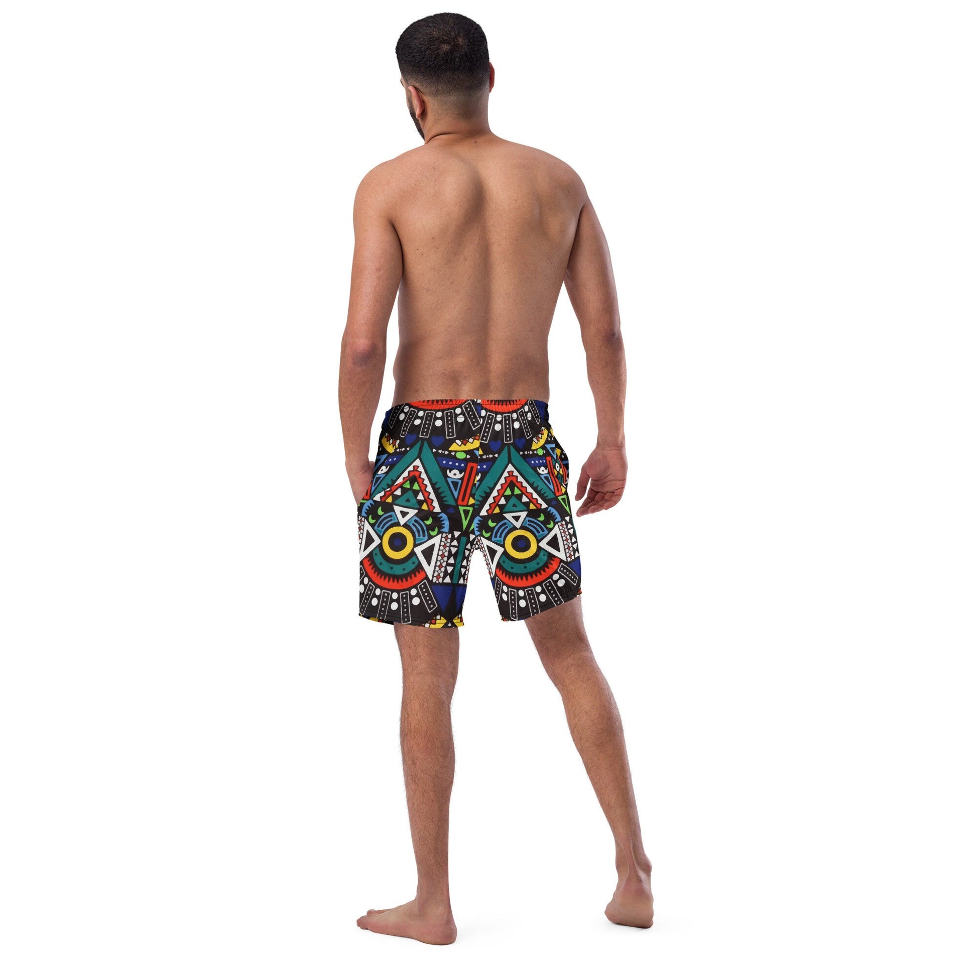 Amapiano Men&#39;s Swim Trunk | Recycled Traditional Print From South Africa Inspired Short for Spring, Summer, Beach, Outdoor and Vacations