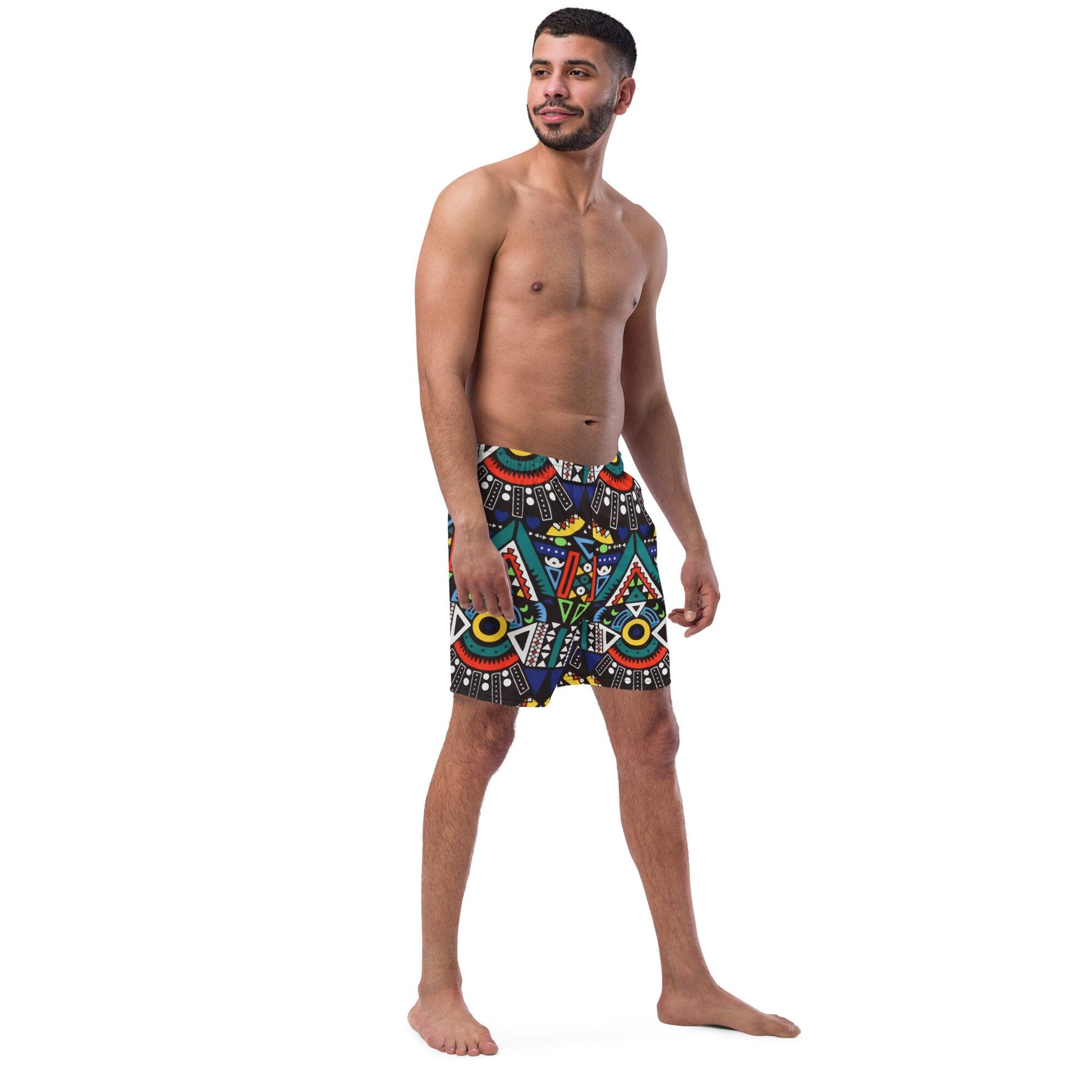 Amapiano Men&#39;s Swim Trunk | Recycled Traditional Print From South Africa Inspired Short for Spring, Summer, Beach, Outdoor and Vacations