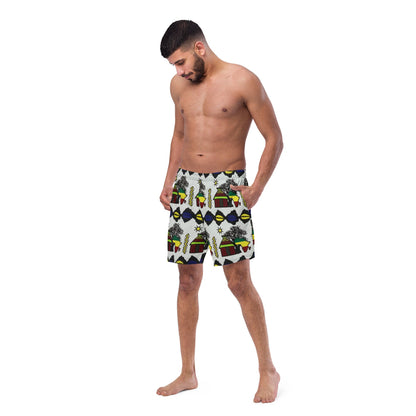 Motherland Swim Trunk | Green Yellow Red Blue | Recycled Traditional Print From West Africa Inspired Short for Spring, Summer & Outdoor