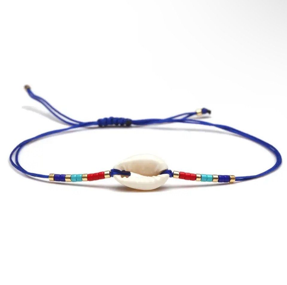 Cowrie Shell Bracelet | Adjustable Cord Bracelets with African Lucky Charm and Small Beads | Friendship, Surf, Shell and Beads Bracelet