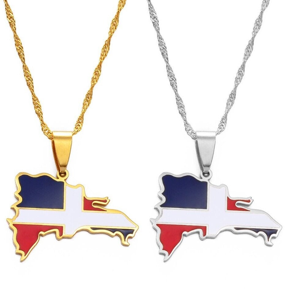 Dominican Republic Map and Flag Necklace