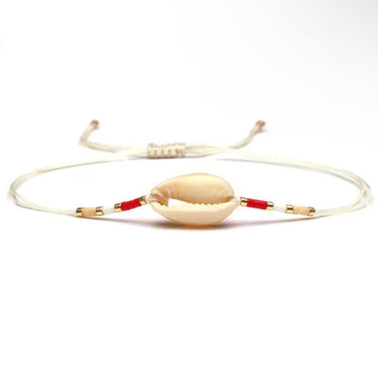 Cowrie Shell Bracelet | Adjustable Cord Bracelets with African Lucky Charm and Small Beads | Friendship, Surf, Shell and Beads Bracelet