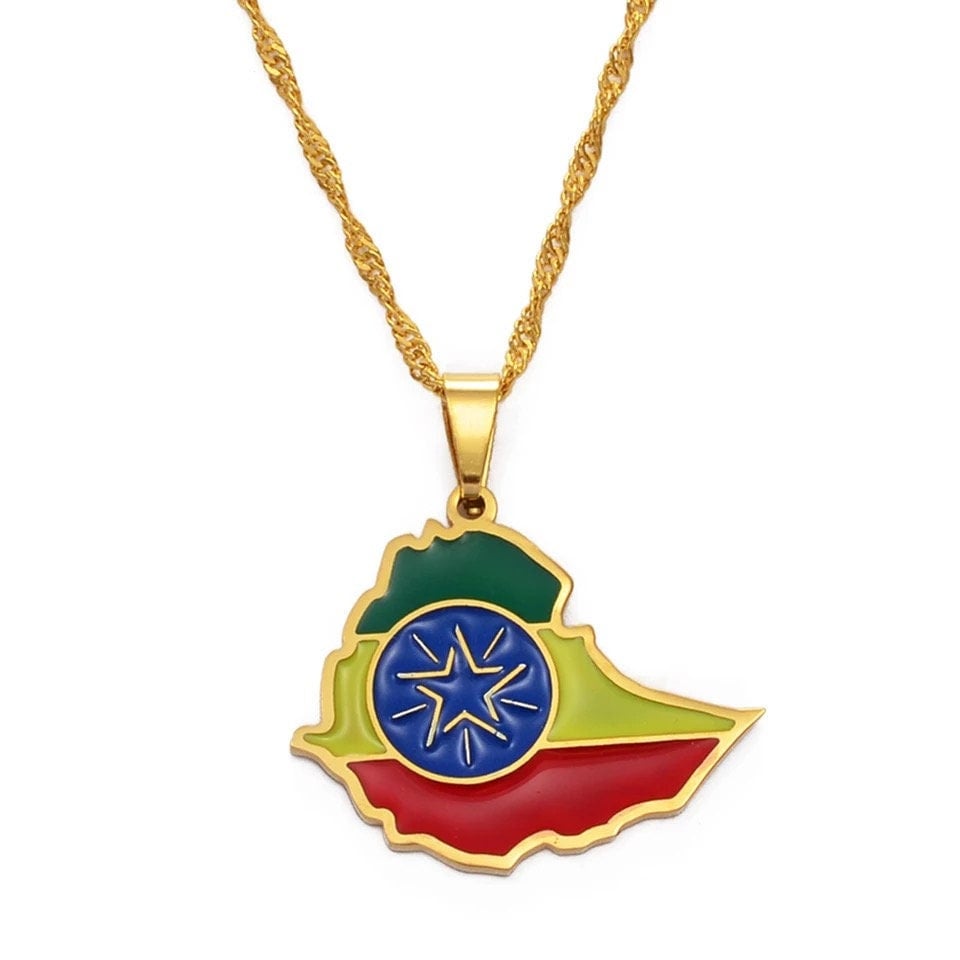 Ethiopia Map and Flag Necklace