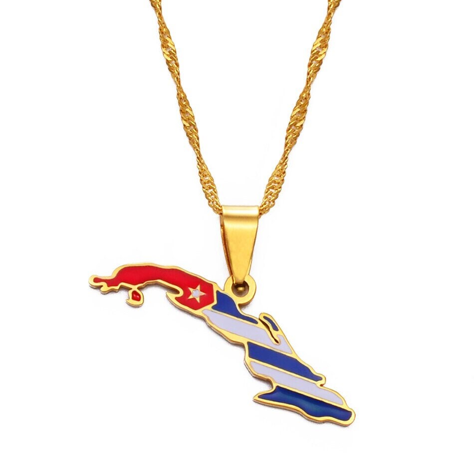 Cuba Map and Flag Necklace