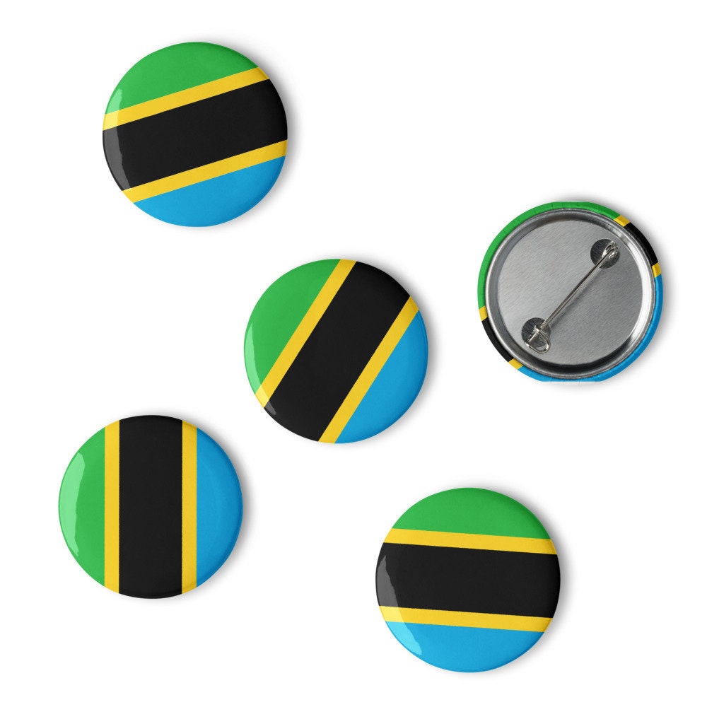 Tanzania Flag Pin Set | 5 Durable Decorative Buttons Brooch for Vest, Backpack, Clothing Badge, Bikers, Travel Collectors, Souvenir