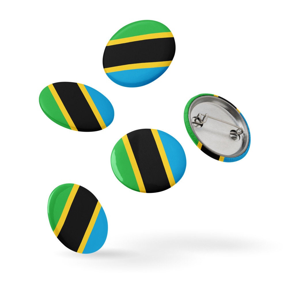 Tanzania Flag Pin Set | 5 Durable Decorative Buttons Brooch for Vest, Backpack, Clothing Badge, Bikers, Travel Collectors, Souvenir