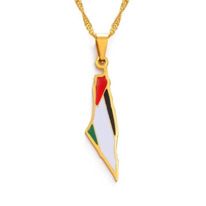 Palestine Map and Flag Necklace | Minimalistic Plain, Outline or Flag Style Unisex Pendant Necklace for both Men and Women