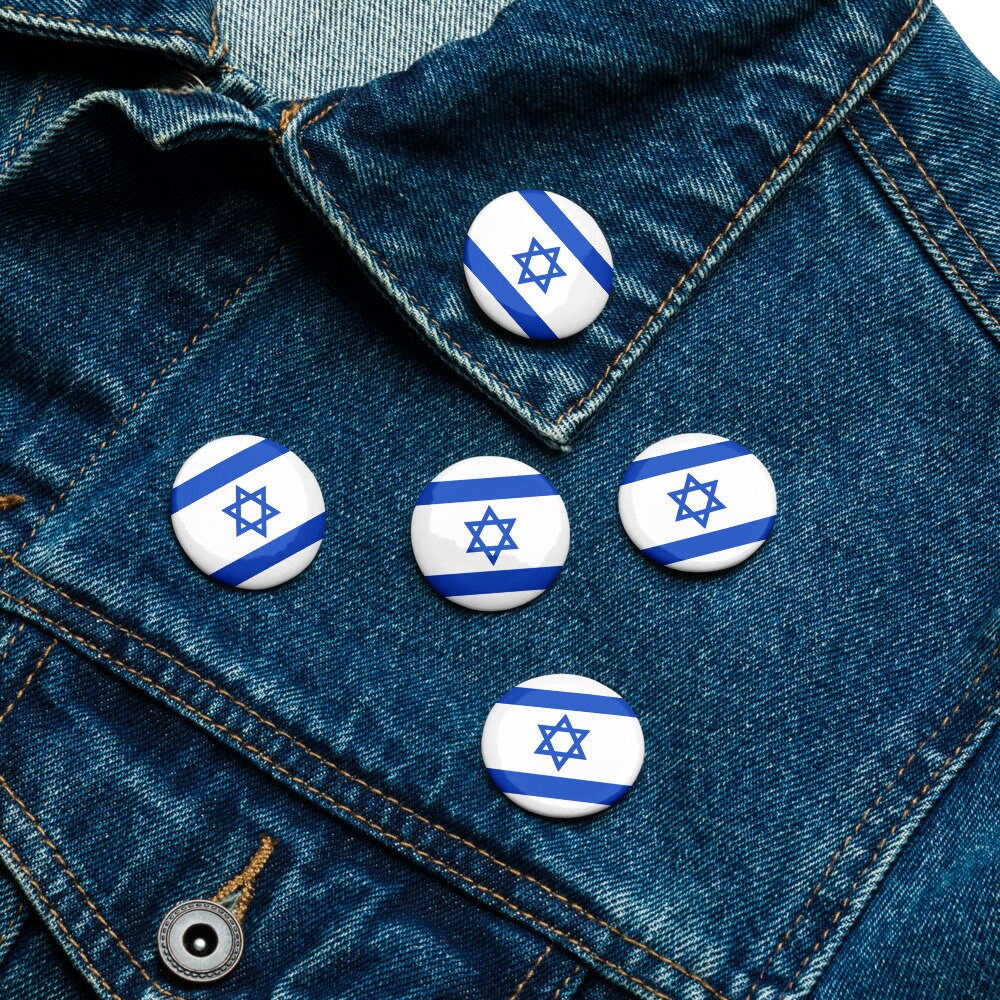 Israel Flag Pin Set | 5 Durable Decorative Buttons Brooch for Vest, Backpack, Clothing Badge, Bikers, Travel Collectors, Souvenir