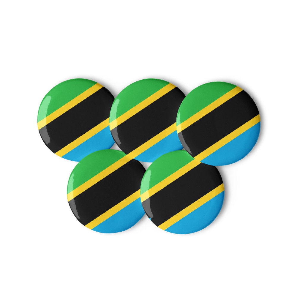 Tanzania Flag Pin Set | 5 Durable Decorative Buttons Brooch for Vest, Backpack, Clothing Badge, Bikers, Travel Collectors, Souvenir